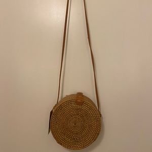 NWT Straw Rattan Circle Crossbody Purse